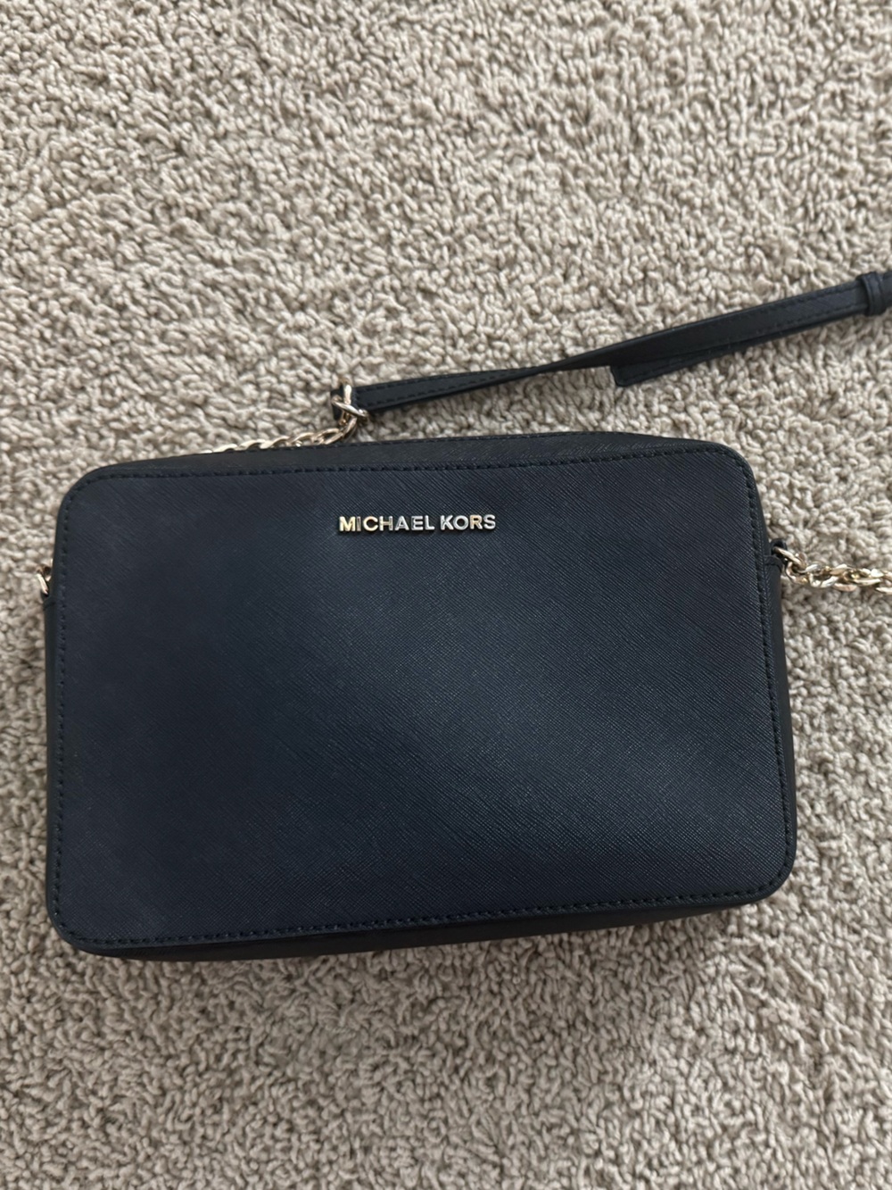 Michael Kors Black Saffiano Crossbody with Gold Chain